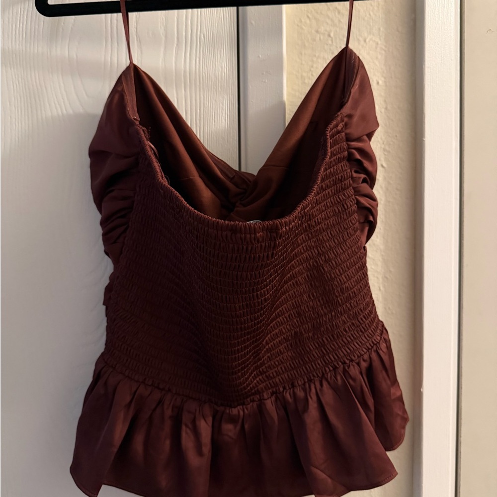 Express Burgundy Ruffled Tube Top - Picture 2 of 3